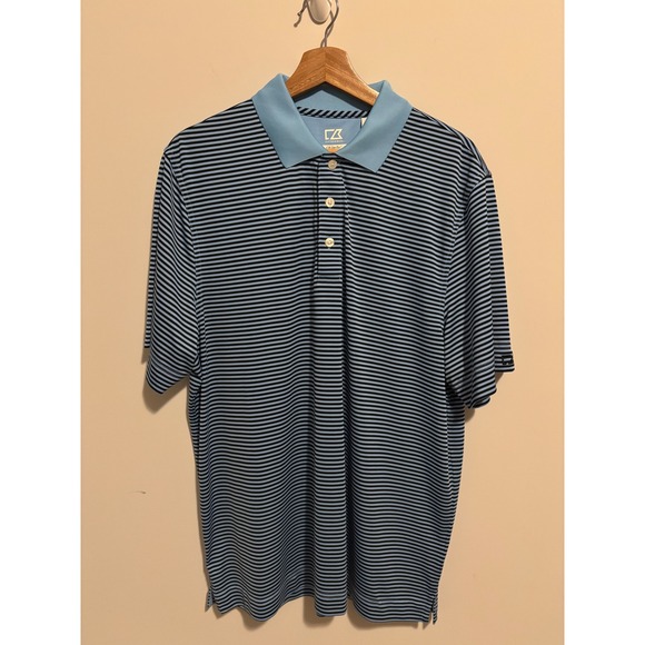 Cutter & Buck Other - Cutter & Buck Mens CB DryTec Striped Polo Shirt Blue Black Large Golf Activewear